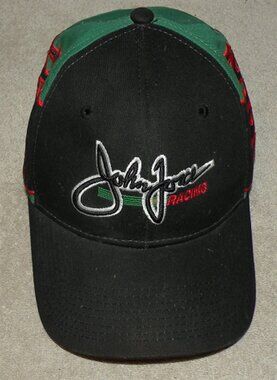 Main Gate One Size John Force Racing Adjustable Baseball Hat Black Green Flames